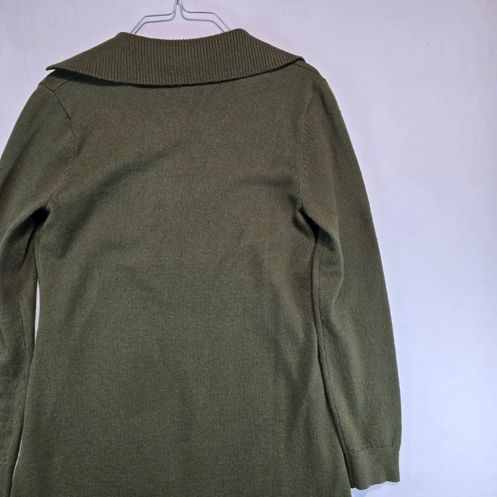 Talbots Womens Olive Green Long Sleeve V-Neck Polo Collar Sweater Dress Small - Picture 8 of 15